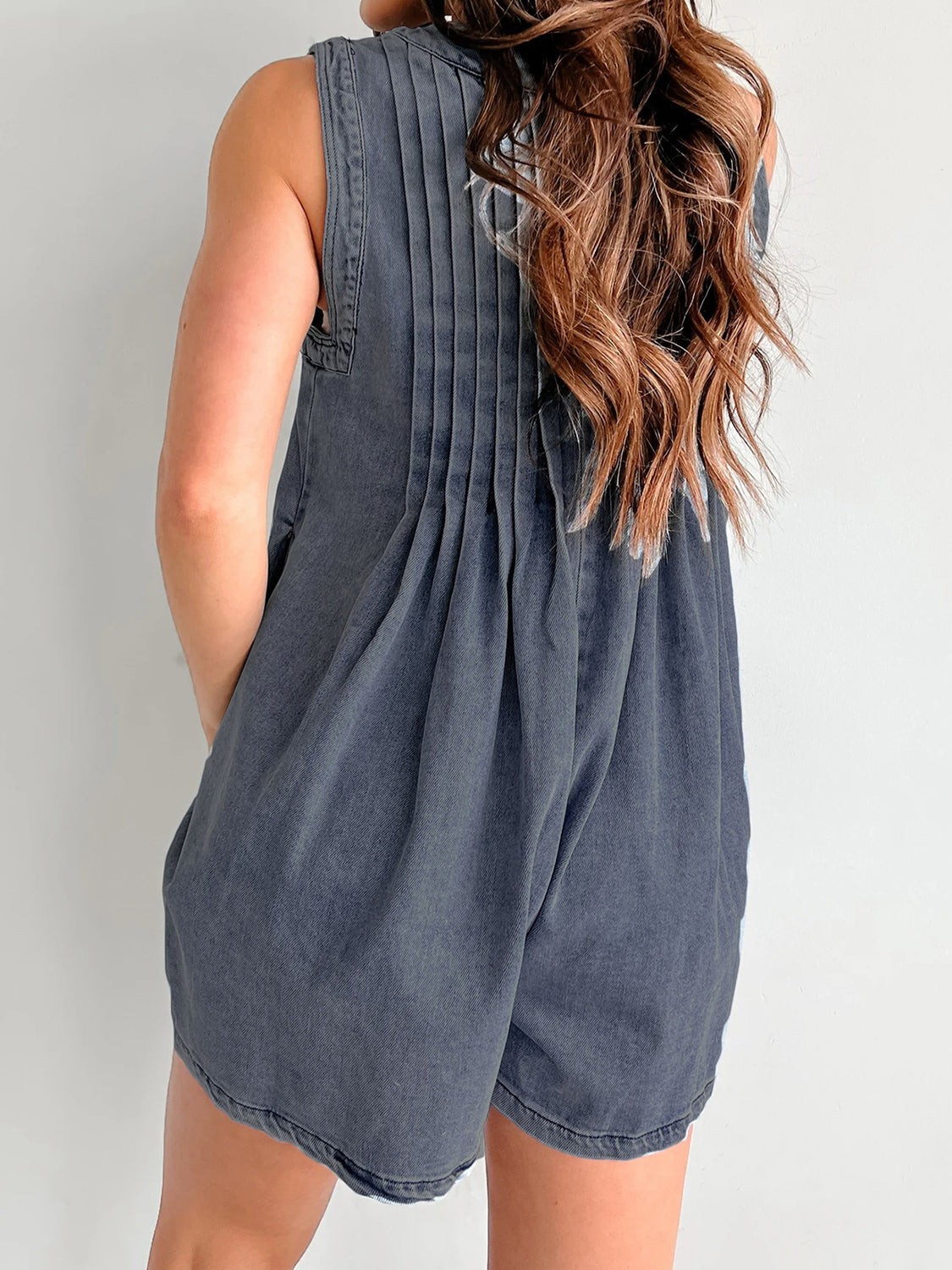 Bow Tied Denim Romper with Pockets (multiple colors to choose from)