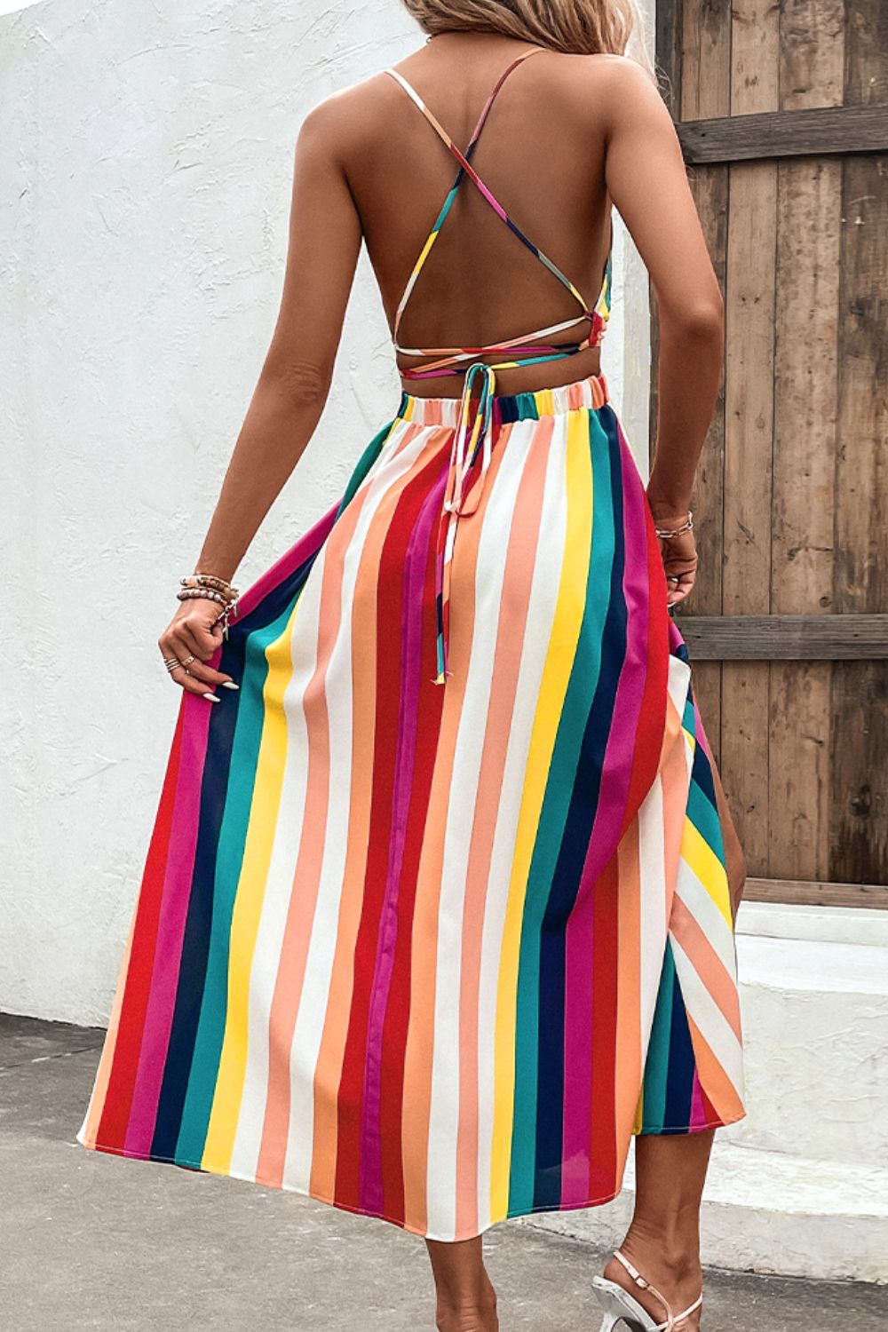 Crisscross Backless Multicolor Maxi Dress