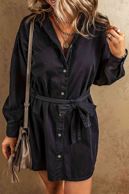 Button Up Collared Denim Dress