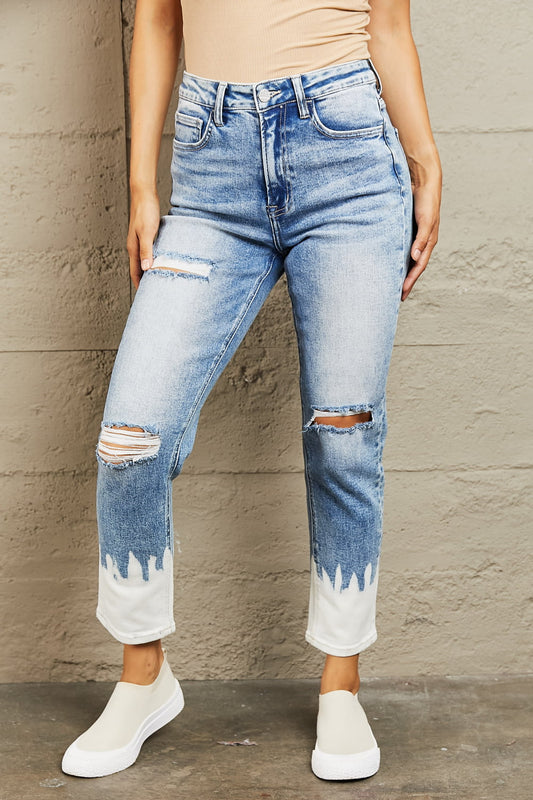 High Waist Distressed Painted Cropped Skinny Jeans