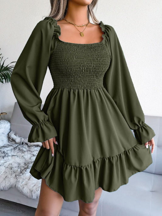 Flounce Sleeve Smocked Dress