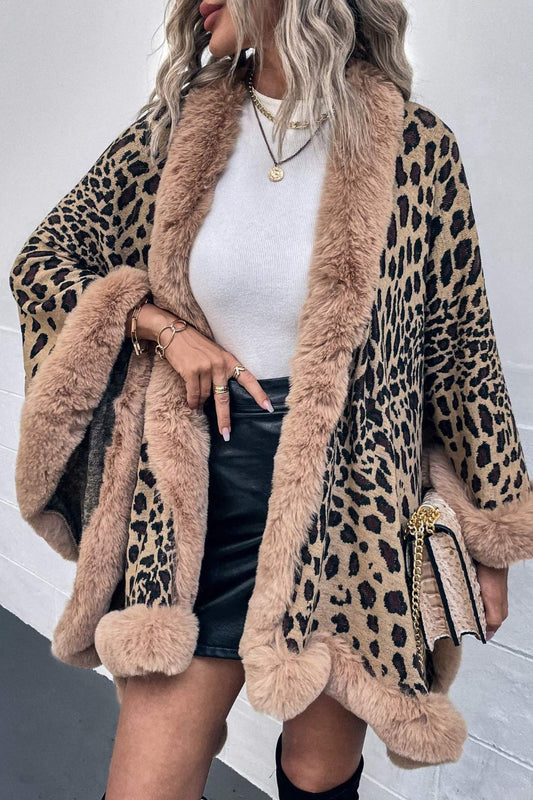 Leopard Print Open Front Poncho