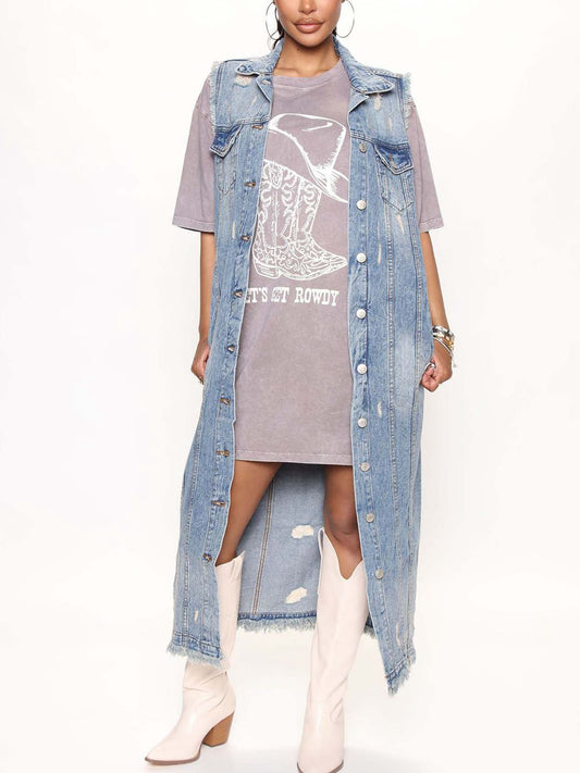 Sleeveless Long Denim Jacket