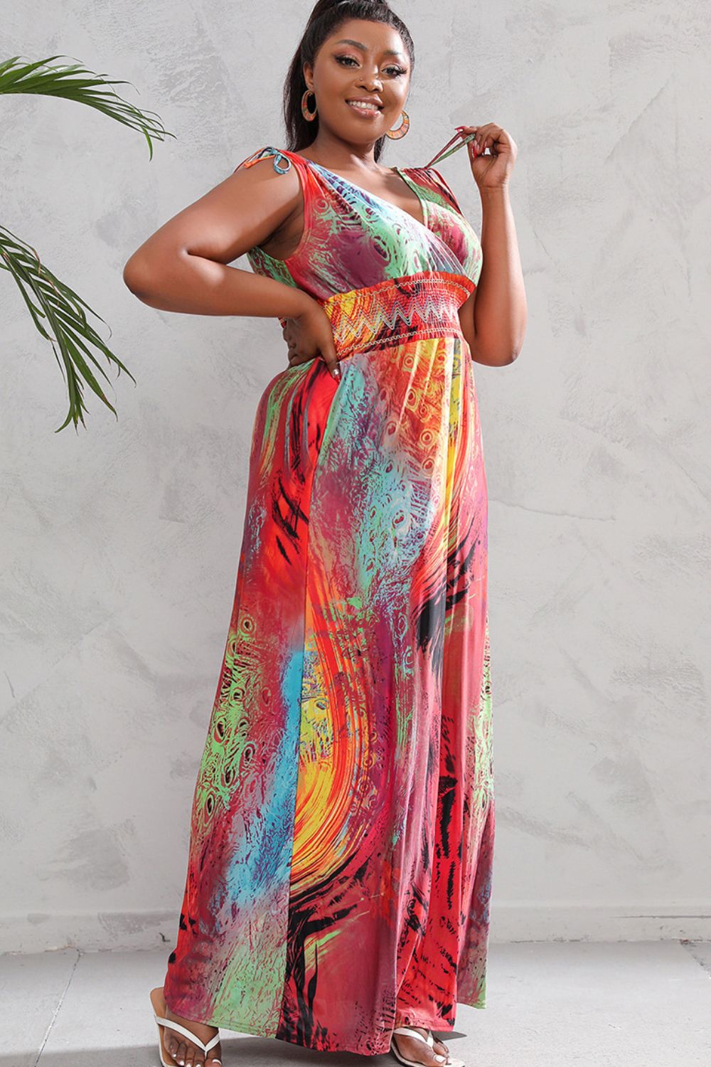 Multicolored Smocked Waist Maxi Dress