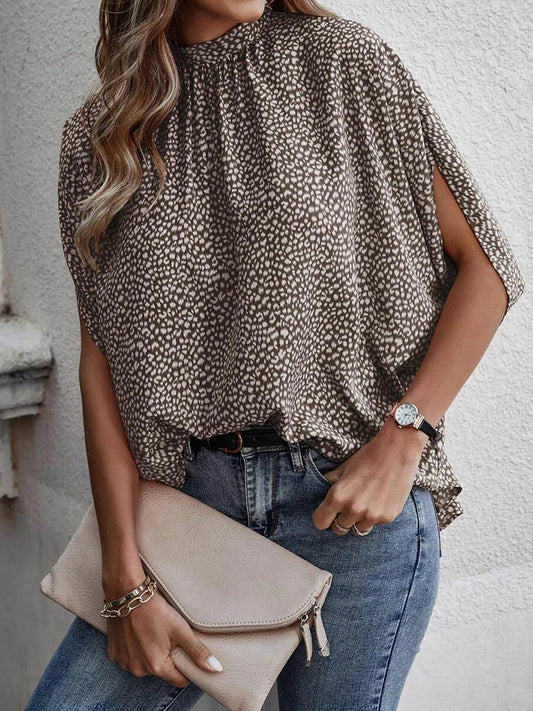 Round Neck Slit Dolman Sleeve Blouse