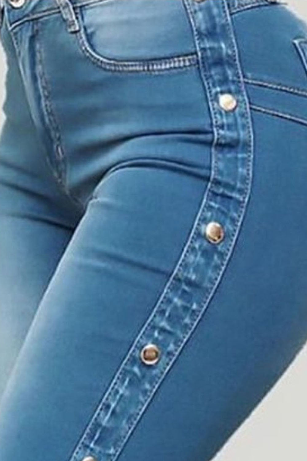 Button Detail Fitted Flare Jeans