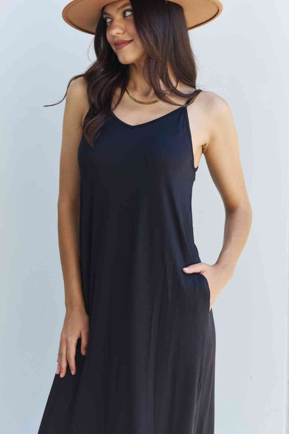 Cami Side Slit Maxi Dress in Black