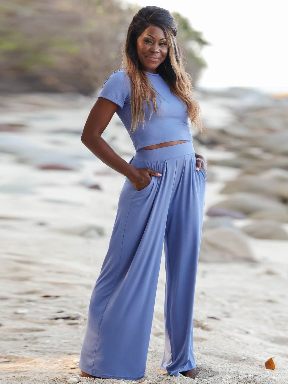 Cropped T-Shirt and Wide Leg Pants Set