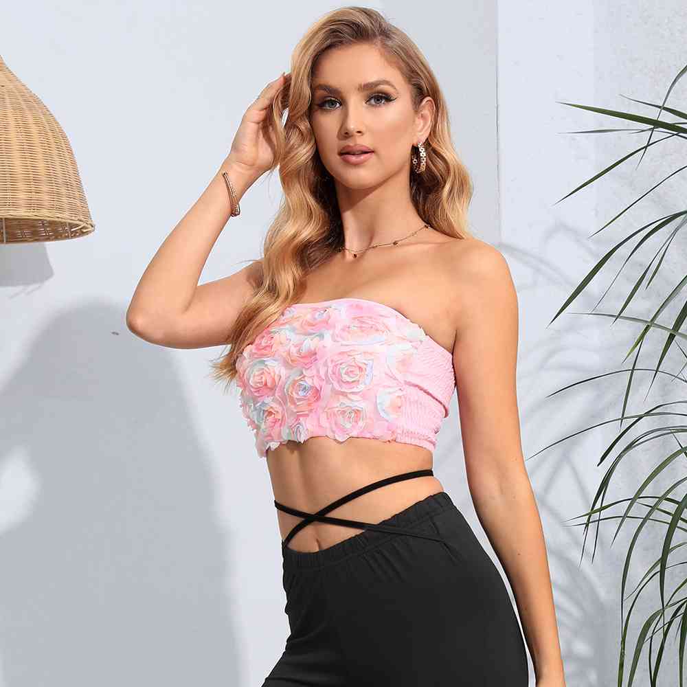 Pink Roses Cropped Tube Top