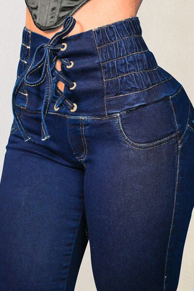 Lace-Up Corset Waist Jeans