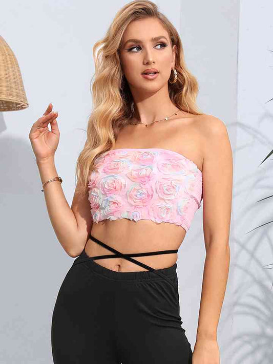 Pink Roses Cropped Tube Top