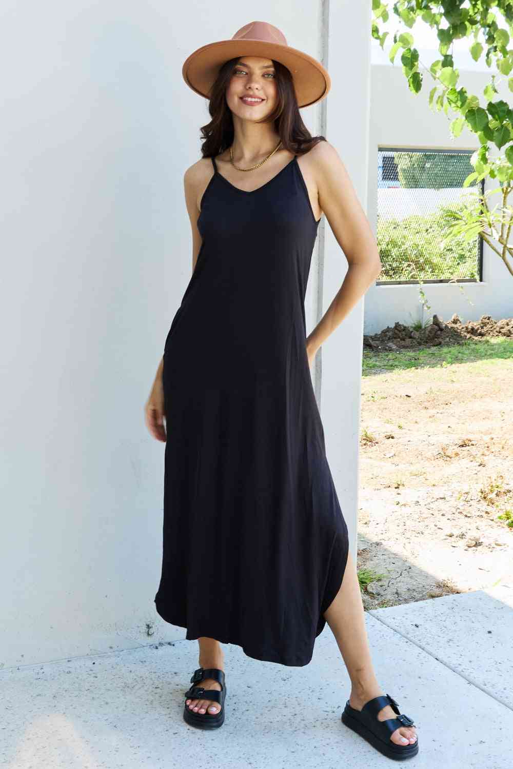 Cami Side Slit Maxi Dress in Black