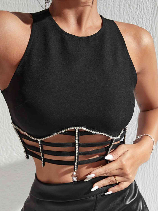 Black Rhinestone Crop Top