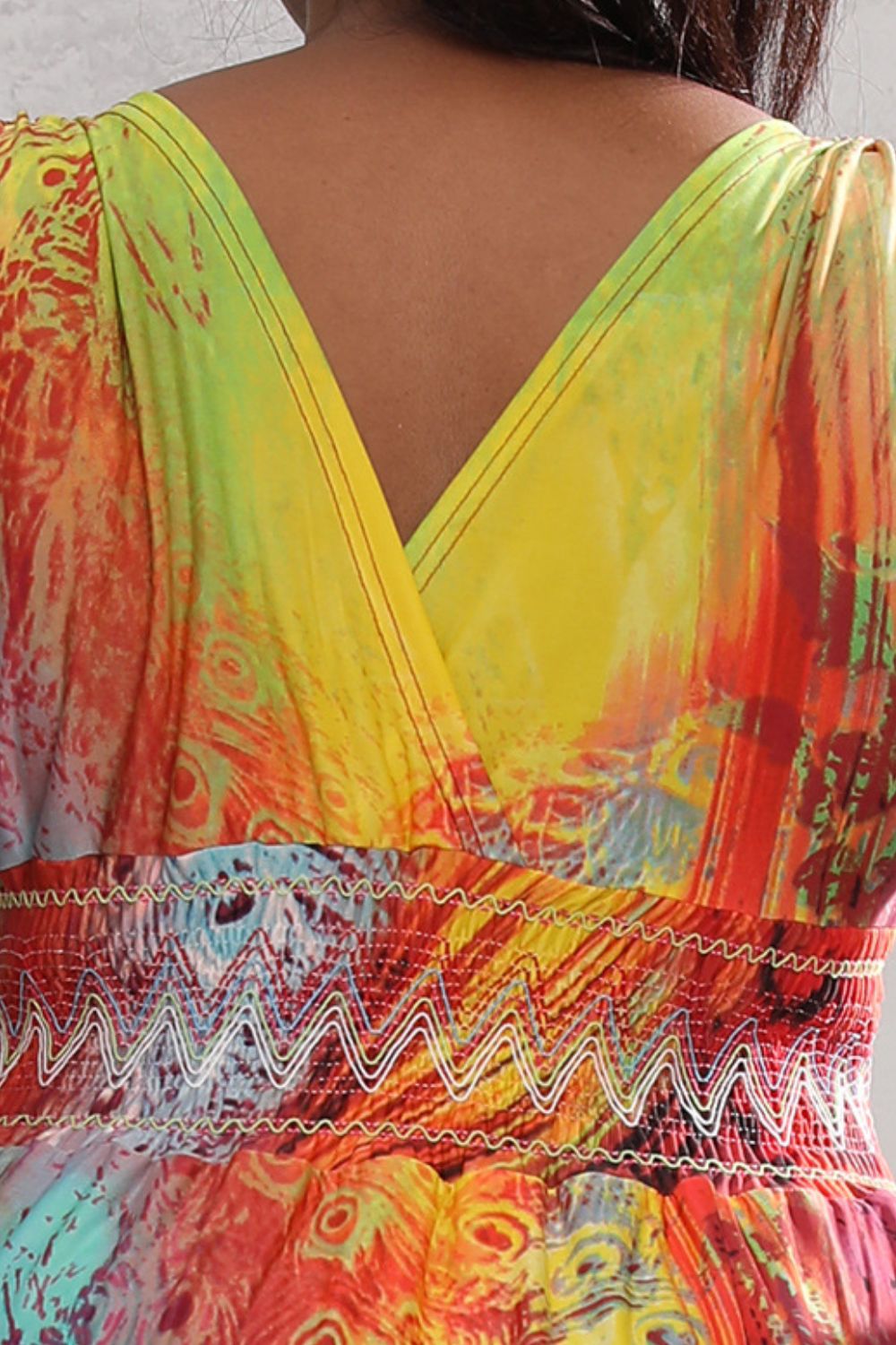 Multicolored Smocked Waist Maxi Dress