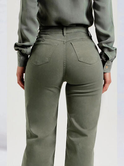 Buttoned Raw Hem Jeans in Sage