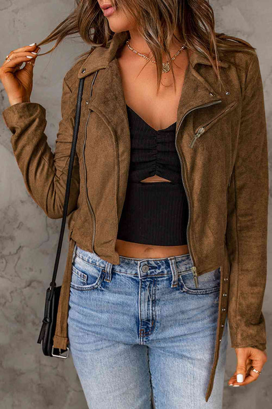 Vegan Suede Zip Up Jacket