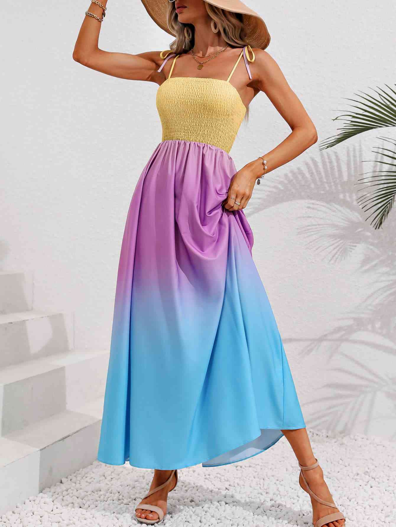 Color Block Smocked Maxi Dress
