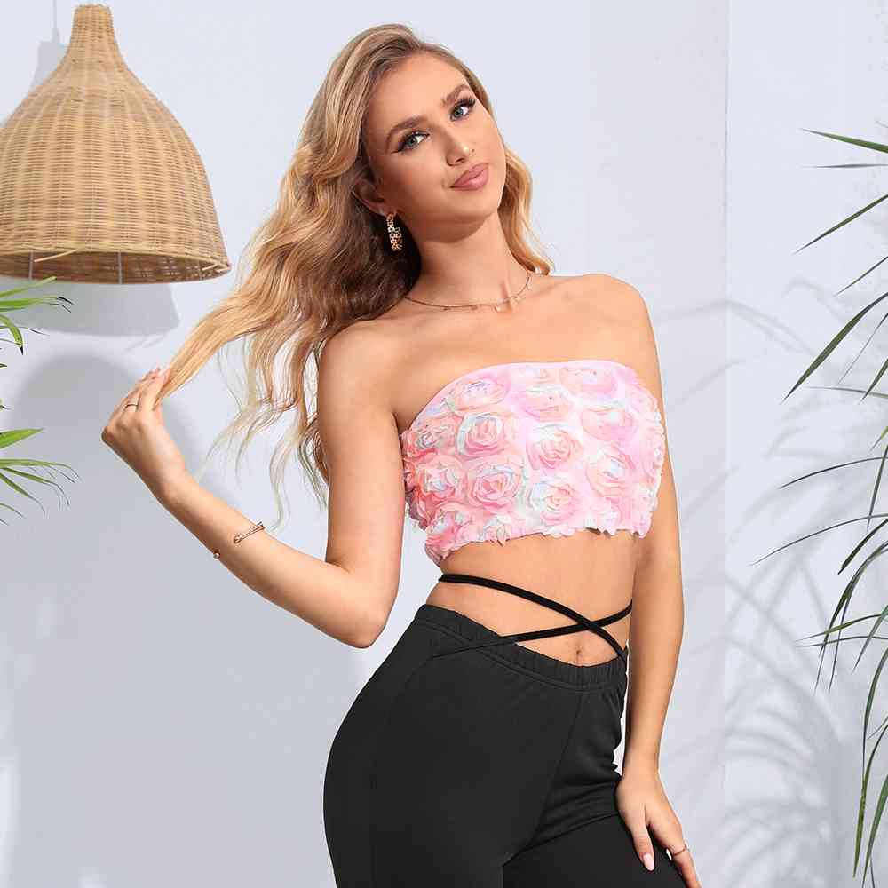 Pink Roses Cropped Tube Top