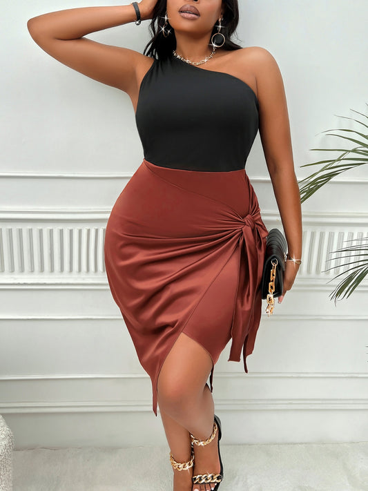 One-Shoulder Sleeveless Tie Dress