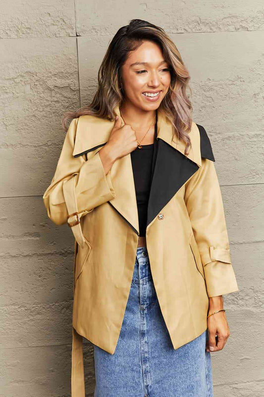 Tie Waist Lapel Collar Trench Coat