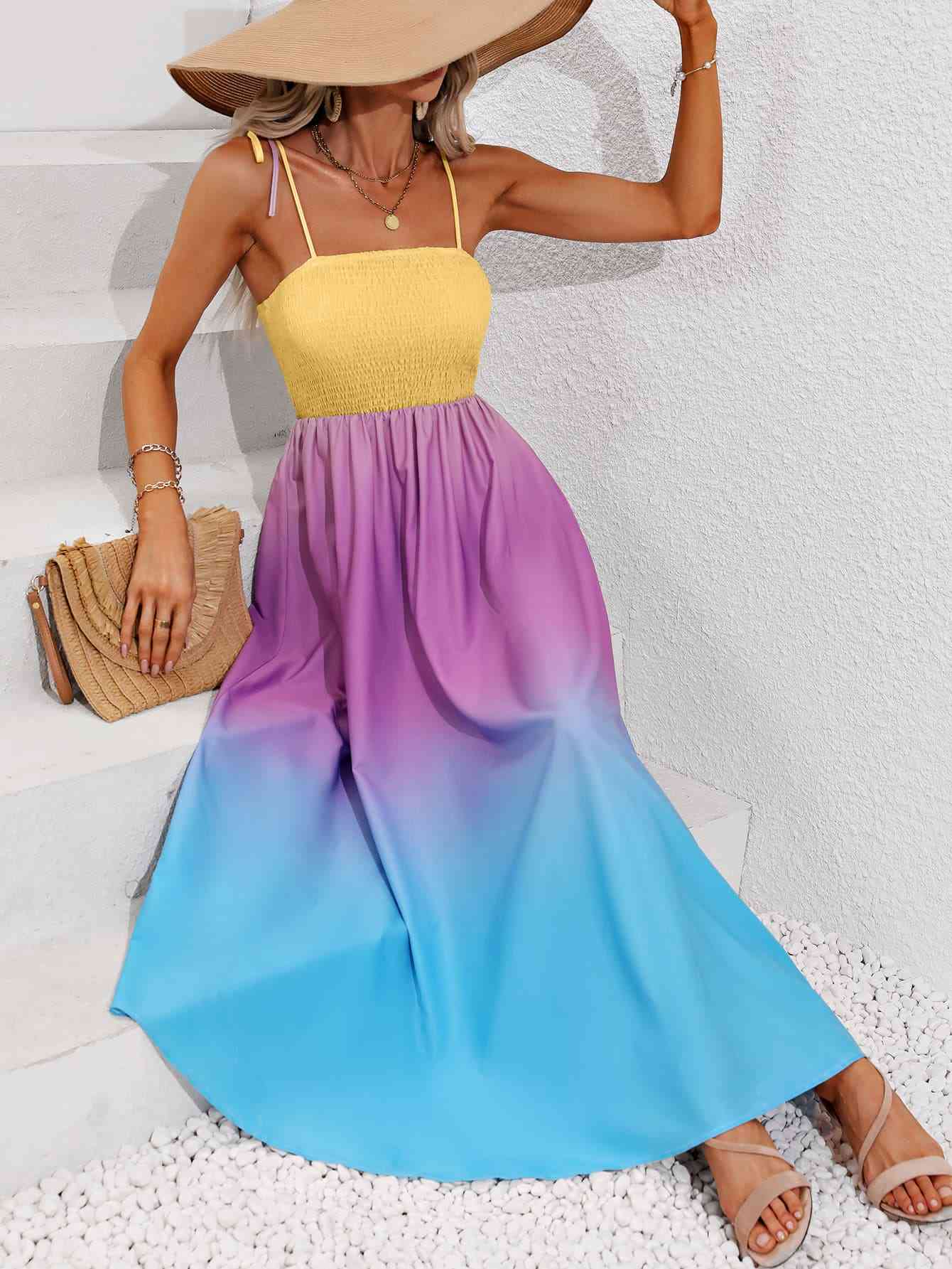 Color Block Smocked Maxi Dress